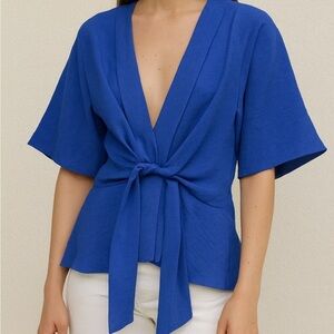 Bella and Blue Tie-Front Blouse Royal Blue Women’s Size 10